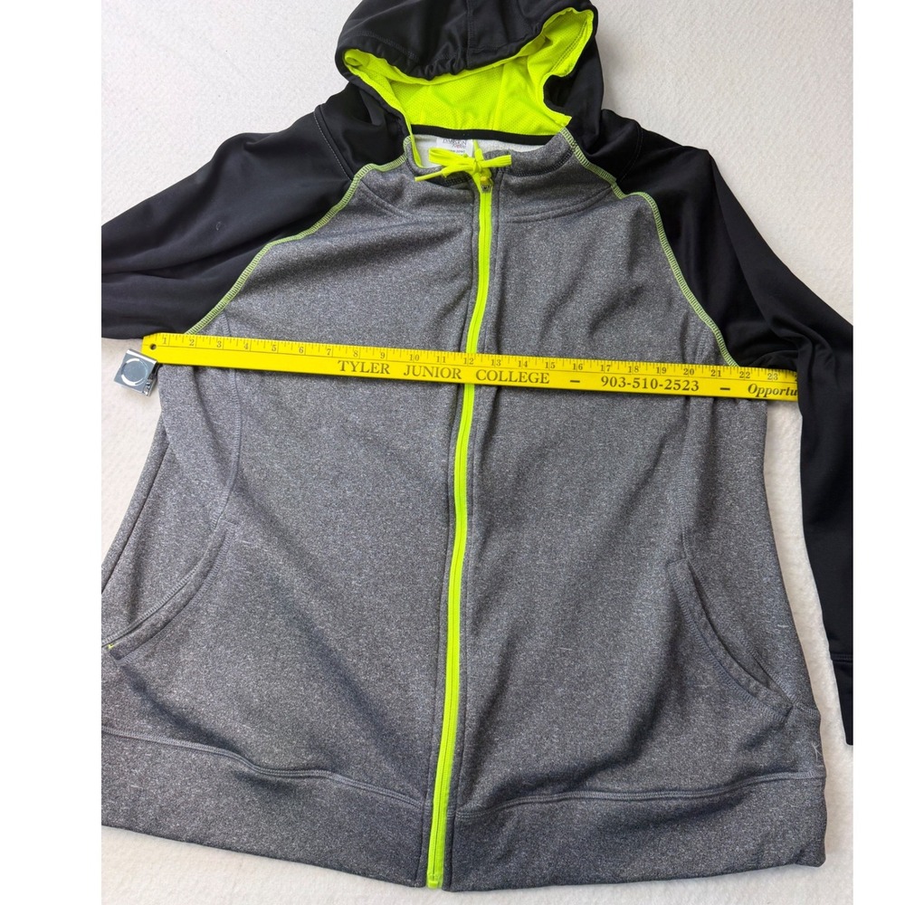 Danskin Now Womens 2X Hoodie Full Zip Fleece Jacket Grey Black Neon DNW45662 - Picture 3 of 10